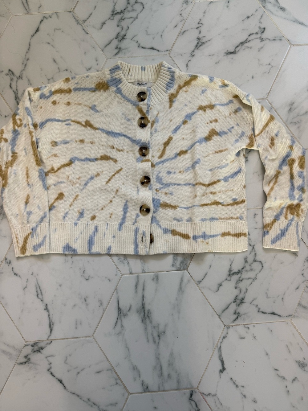 Madewell Light Cream Tie-Dye Button Cardigan Sweater Small